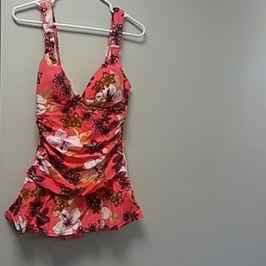 one piece orange with flowers swimsuit